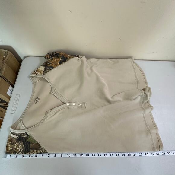 Cabela’s Seclusion 3D Camo Raglan Shirt Women’s 2XL Beige Henley Hunting Outdoor - Picture 9 of 10